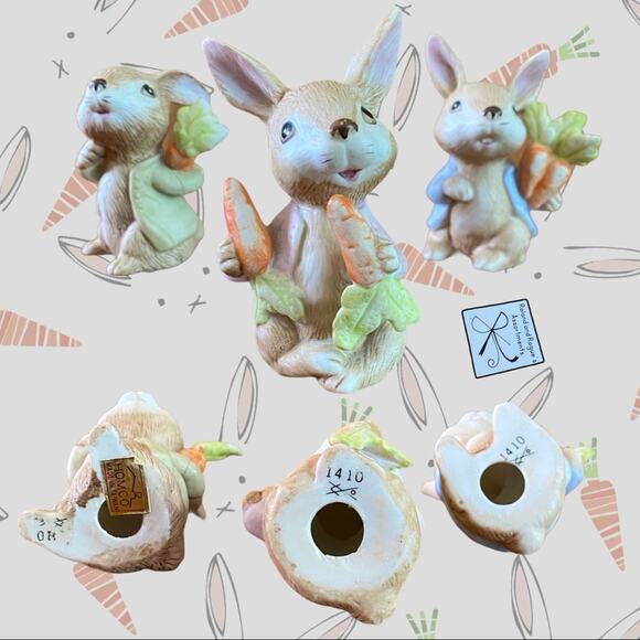 Homco 3-ct Bunnies with Carrots 1410 Figurines - Picture 2 of 8